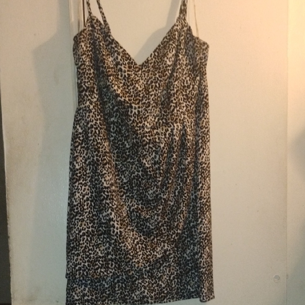 Teeze Me Leopard Print Midi Slip Dress in Black and Brown